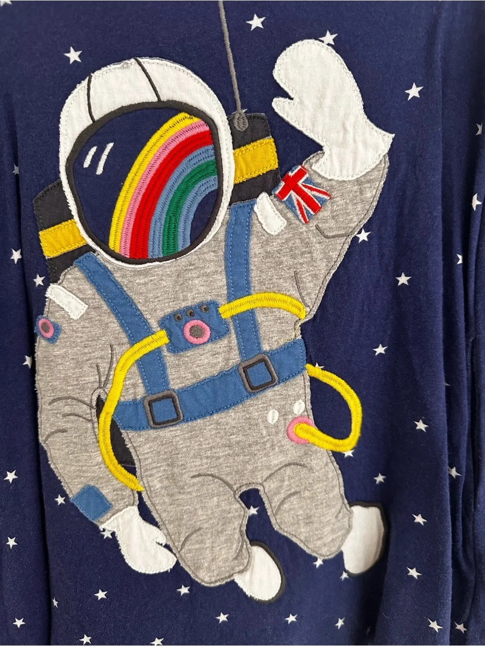 Mini Boden Navy Rainbow Astronaut Long-Sleeve Appliqué Pocket Tunic size 3-4